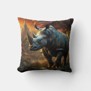 Cojín Decorativo Fantasy Cute Vivid Flores Majestic Rinoceronte