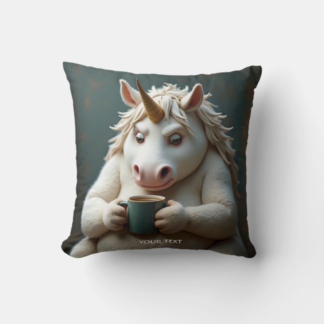 Cojín Decorativo Fantasy Cute Wacky Unicorn Café (Anverso)