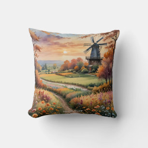 Cojín Decorativo Fantasy Cute Windmill Flowers Field