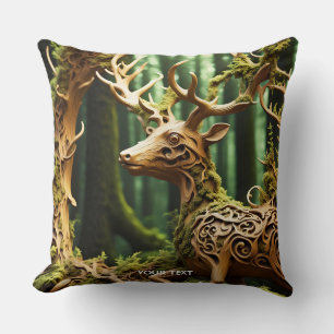 Cojín Decorativo Fantasy Cute Wooden Carving Deer