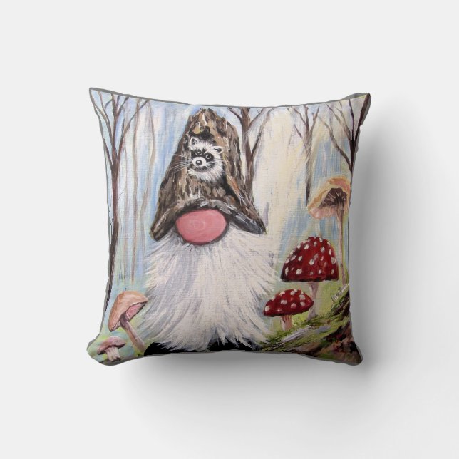 COJÍN DECORATIVO FANTASY GNOME RACCOON GORRA PILLOW (Anverso)