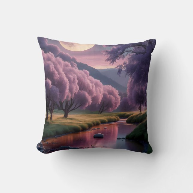 Cojín Decorativo Fantasy Moonlit River Dreamscape Illustration (Anverso)