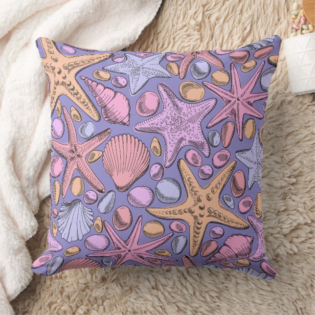 Cojín Decorativo Fantasy Sea Pattern Pillow, Purple Coastal Decor (Manta)