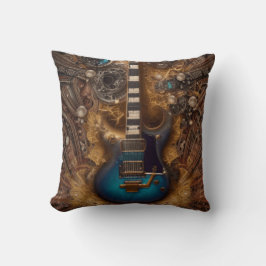 Cojín Decorativo Fantasy Steampunk Vintage Guitarra Azul acuarela