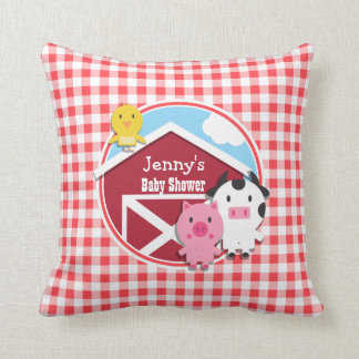 Cojín Decorativo Farm Animals Baby Shower; Red & White Gingham