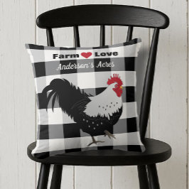Cojín Decorativo Farm Love Personalizado Rooster Black White Check
