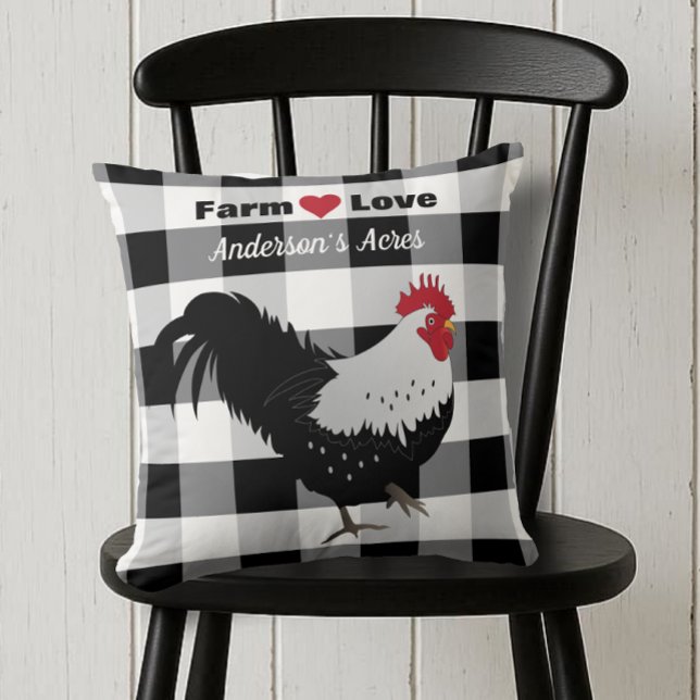 Cojín Decorativo Farm Love Personalizado Rooster Black White Check (Subido por el creador)