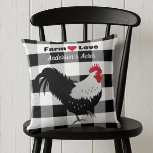 Cojín Decorativo Farm Love Personalizado Rooster Black White Check