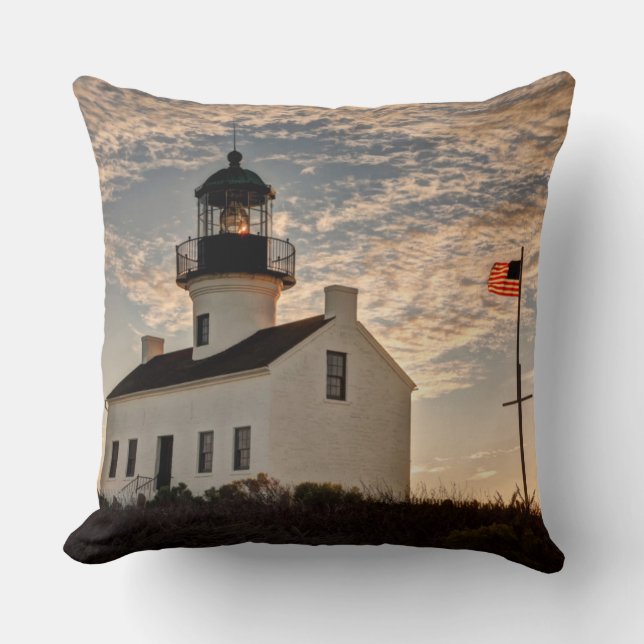 Cojín Decorativo Faro al atardecer, California (Anverso)