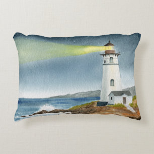 Cojín Decorativo Faro costero con postal de haz de luz