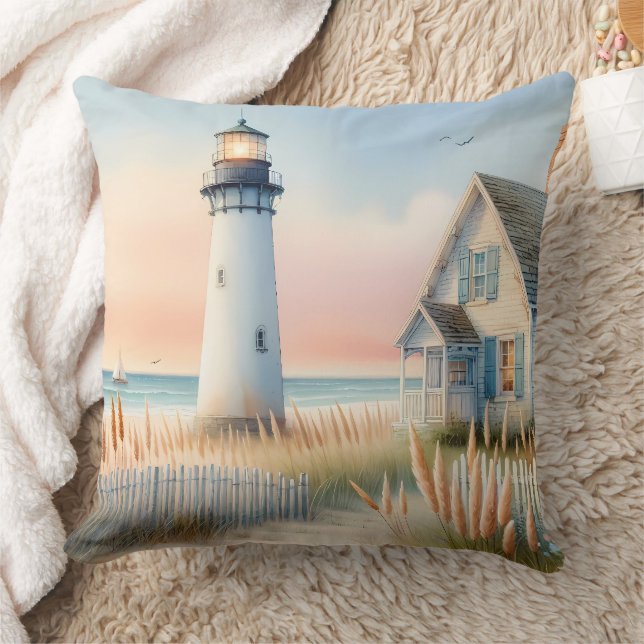 Cojín Decorativo Faro costero y acuarela artesanal (Manta)