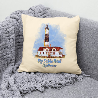 Cojín Decorativo Faro de Big Sable Point Acuarela - Michigan
