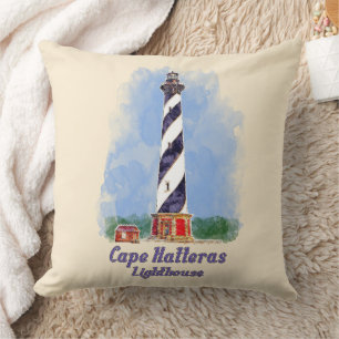 Cojín Decorativo Faro de Cape Hatteras Watercolor Carolina del Nort
