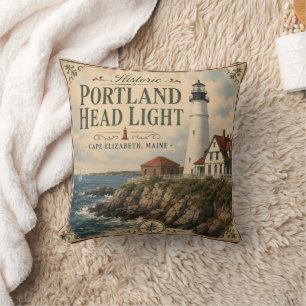 Cojín Decorativo Faro histórico de Portland Head Cape Elizabeth Mai