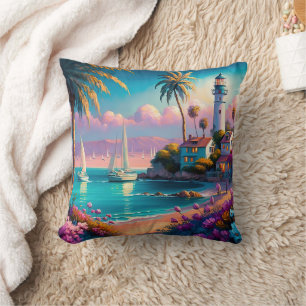 Cojín Decorativo Faro Isla Tropical Palmeras Barcos