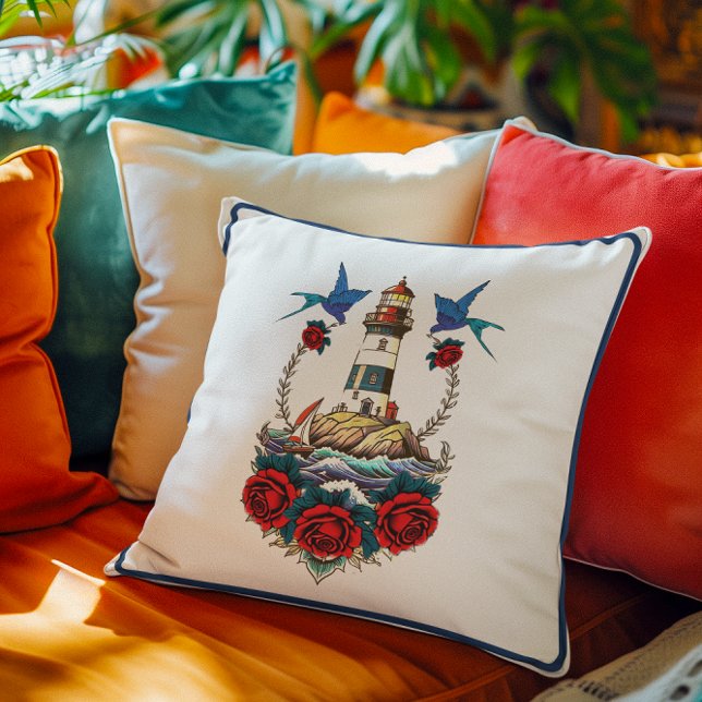Cojín Decorativo Faro Náutico Azul Rojo (Subido por el creador)