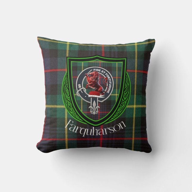 Cojín Decorativo Farquharson Scottish Clan Tartan & Escudo (Anverso)