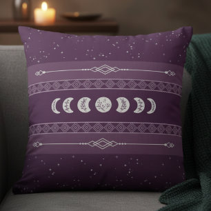 Cojín Decorativo Fase Lunar Celestial Ciruela Bohemiana Mística