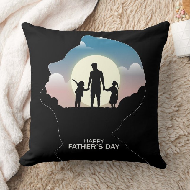 Cojín Decorativo Father Profile Silhouette With Sunset Family (Manta)