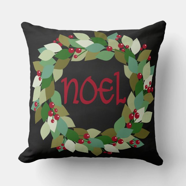 Cojín Decorativo Faux Black Chalkboard | Noel Wreath (Anverso)
