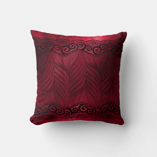 Cojín Decorativo Faux Black Lace on Red (Anverso)
