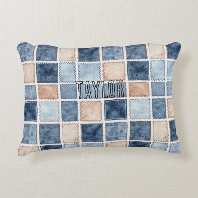 Cojín Decorativo Faux Blue Glitter Cream Denim  (Anverso)