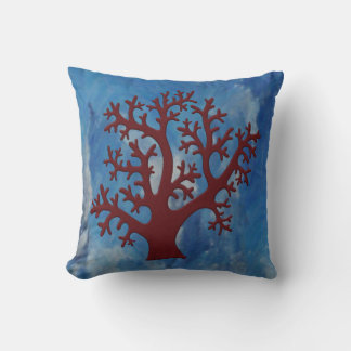 Cojín Decorativo Faux bordado coral rojo en resumen azul