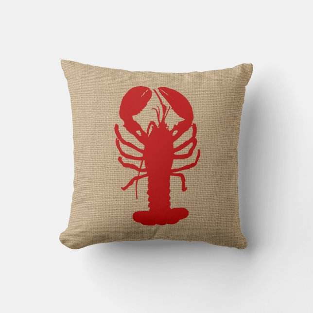Cojín Decorativo Faux Burlap con Lobster Nautical Pillow (Anverso)