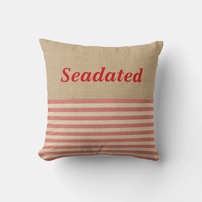 Cojín Decorativo Faux Burlap Naulow Tiras rojas Monograma (Anverso)