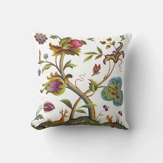 Cojín Decorativo Faux Embroidery - Árbol De La Vida Crewel Jacobean (Anverso)