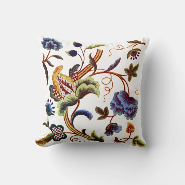 Cojín Decorativo Faux Embroidery - Blue Jacobean Crewel Embroidery (Anverso)