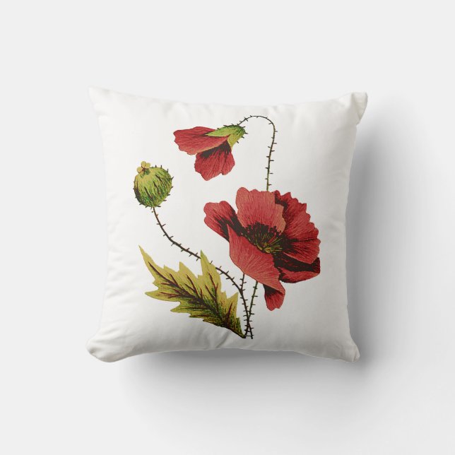 Cojín Decorativo Faux Embroidery Red Poppies Pillow (Anverso)