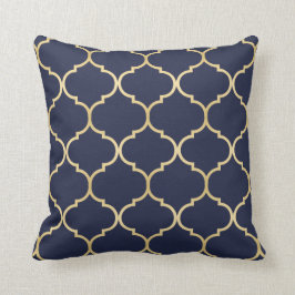Cojín Decorativo Faux Gold Quatrefoil Pattern Blue