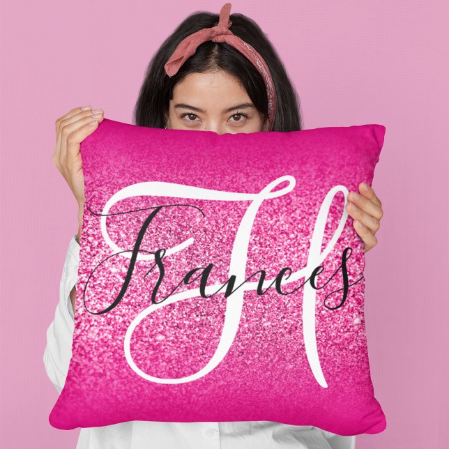Cojín Decorativo Faux Hot Pink Purpurina Ombre Monogramed (Subido por el creador)
