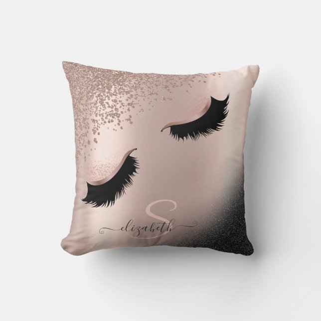Cojín Decorativo Faux latigazos Purpurina negro Diamantes Rosa de o (Anverso)