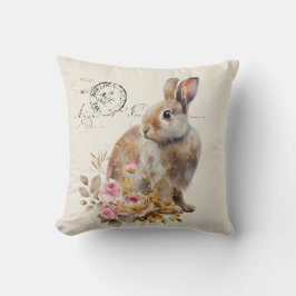 Cojín Decorativo Faux linen french Bunny con rosas