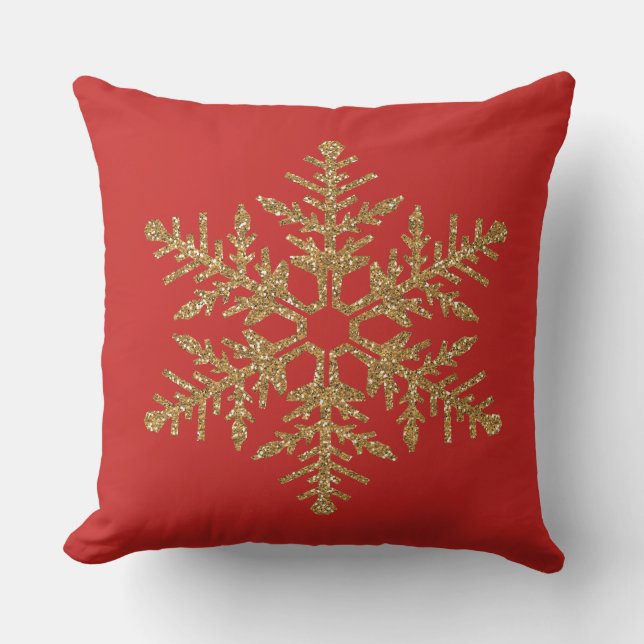 Cojín Decorativo Faux Purpurina de oro rojo Snowflake (Anverso)