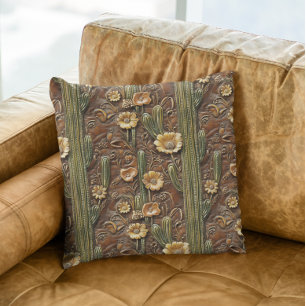 Cojín Decorativo Faux Tooled Cactus Desert Leather Western