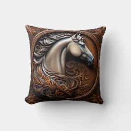 Cojín Decorativo Faux Wooden Carved Horse Throw Pillow