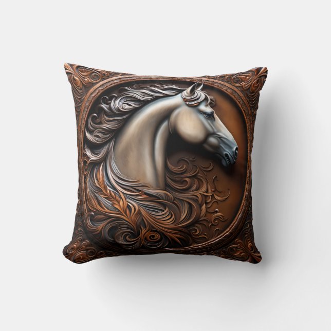 Cojín Decorativo Faux Wooden Carved Horse Throw Pillow (Anverso)