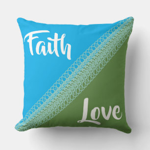 Cojín Decorativo Fe/Amor Azul/Almohada Verde Reversible