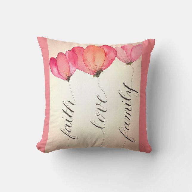 Cojín Decorativo Fe, amor y    familia. ¿Qué más necesitas? (Anverso)