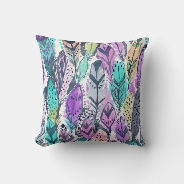 Cojín Decorativo Feathers de boho púrpura radiante (Anverso)