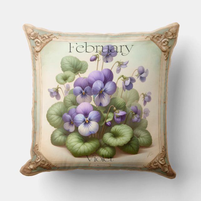 Cojín Decorativo February Violet Birth Flower Symbolism Botanical  (Anverso)