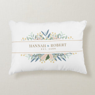 Cojín Decorativo Fecha de boda de flores silvestres Recuerdo Nombre