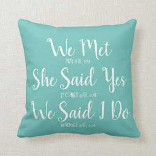 Cojín Decorativo Fecha de boda de recién casados personalizada Teal