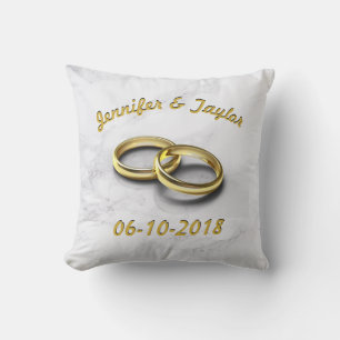 Cojín Decorativo Fecha de Boda Novia y Novio Anillos de Oro Persona