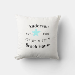 Cojín Decorativo Fecha del año de la casa de playa coordenadas pers
