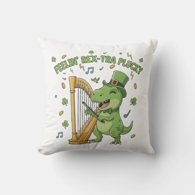 Cojín Decorativo Feelin' Rex-tra Plucky Funny St. Patrick's Day   (Anverso)
