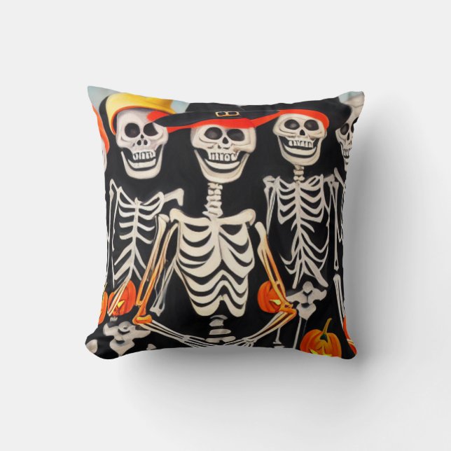 Cojín Decorativo Felices esqueletos de Halloween (Anverso)